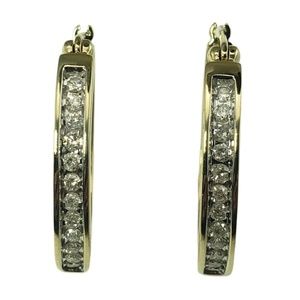 Vintage 10 Karat Yellow Gold Diamond Hoop Earrings #12813